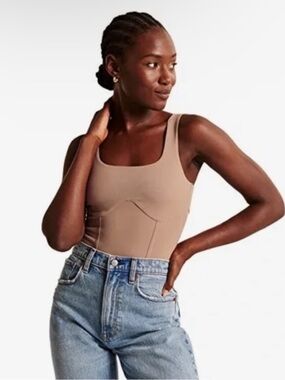 Abercrombie & Fitch Double-Layered Seamless Fabric Light Brown Corset Bodysuit